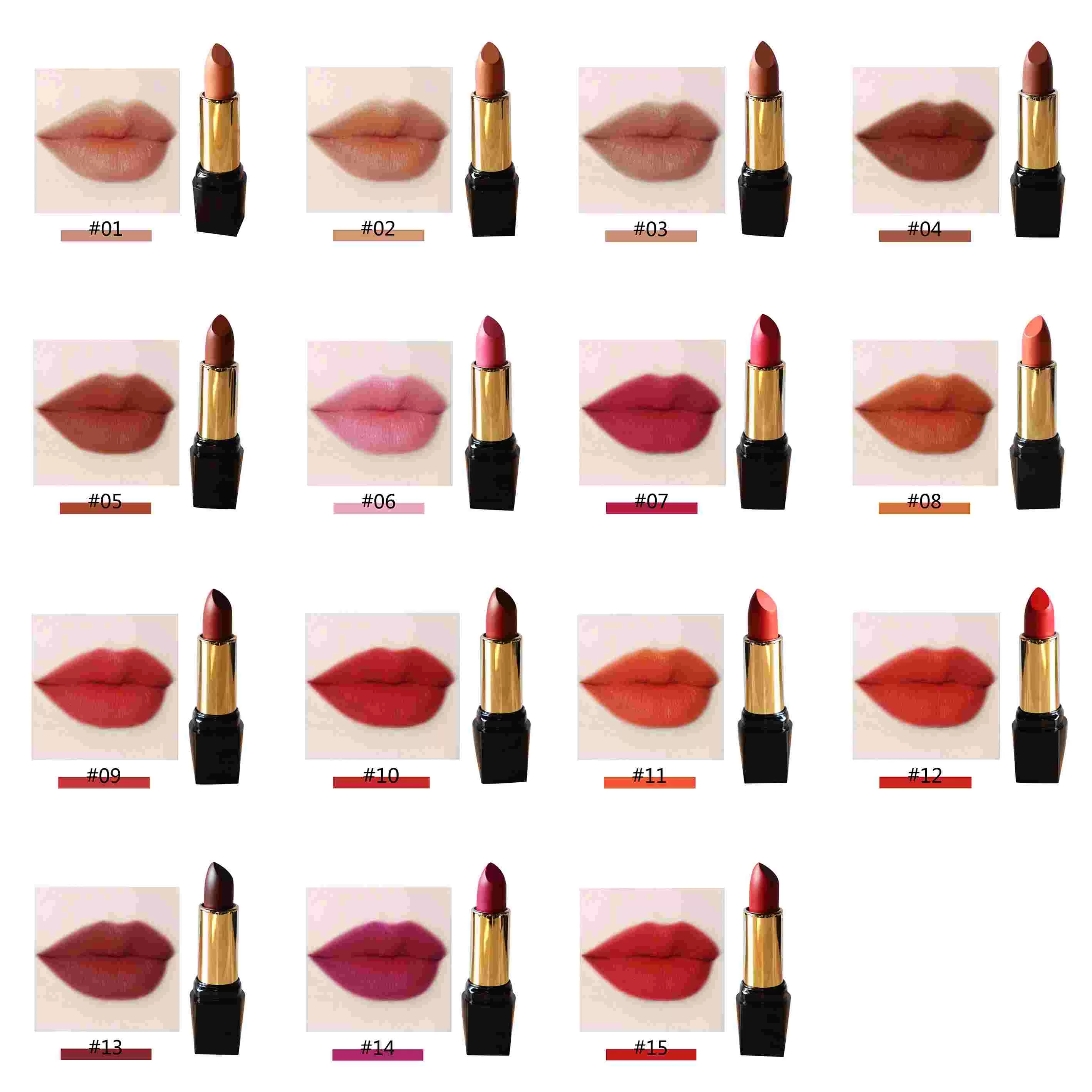 Custom 15Colors Matte Lipstick Vegan Long Lasting Moisturizing Firm Lipstick