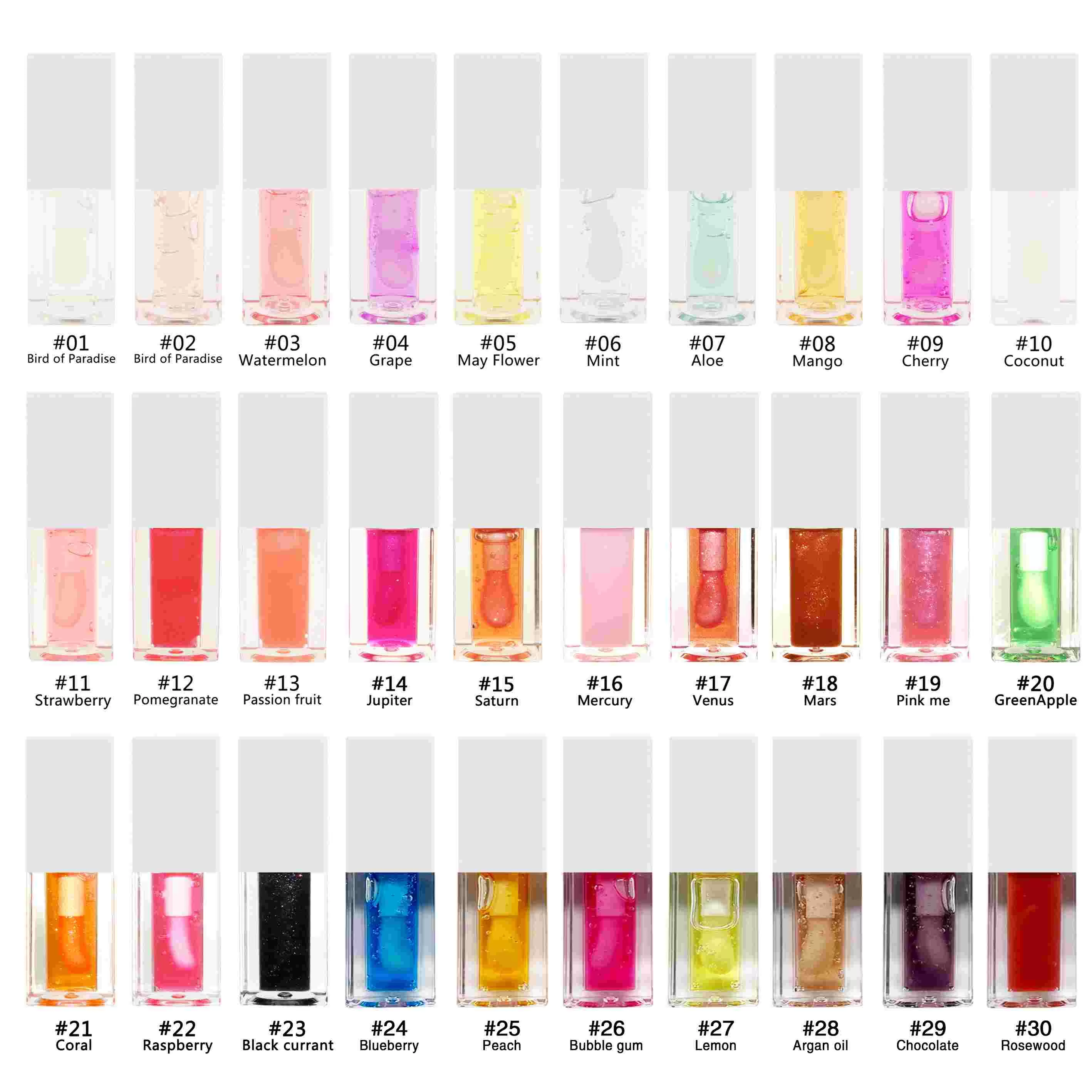 Organic 30 Flavouring Lip Oil Fruit Private Label Lip Care Colorful Tint Clear Vegan Lip Plumper Oil