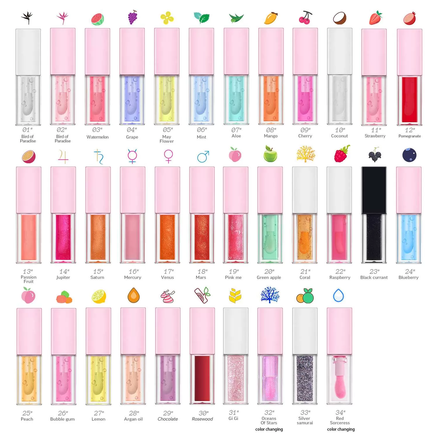 Organic 30 Flavouring Lip Oil Fruit Private Label Lip Care Colorful Tint Clear Vegan Lip Plumper Oil