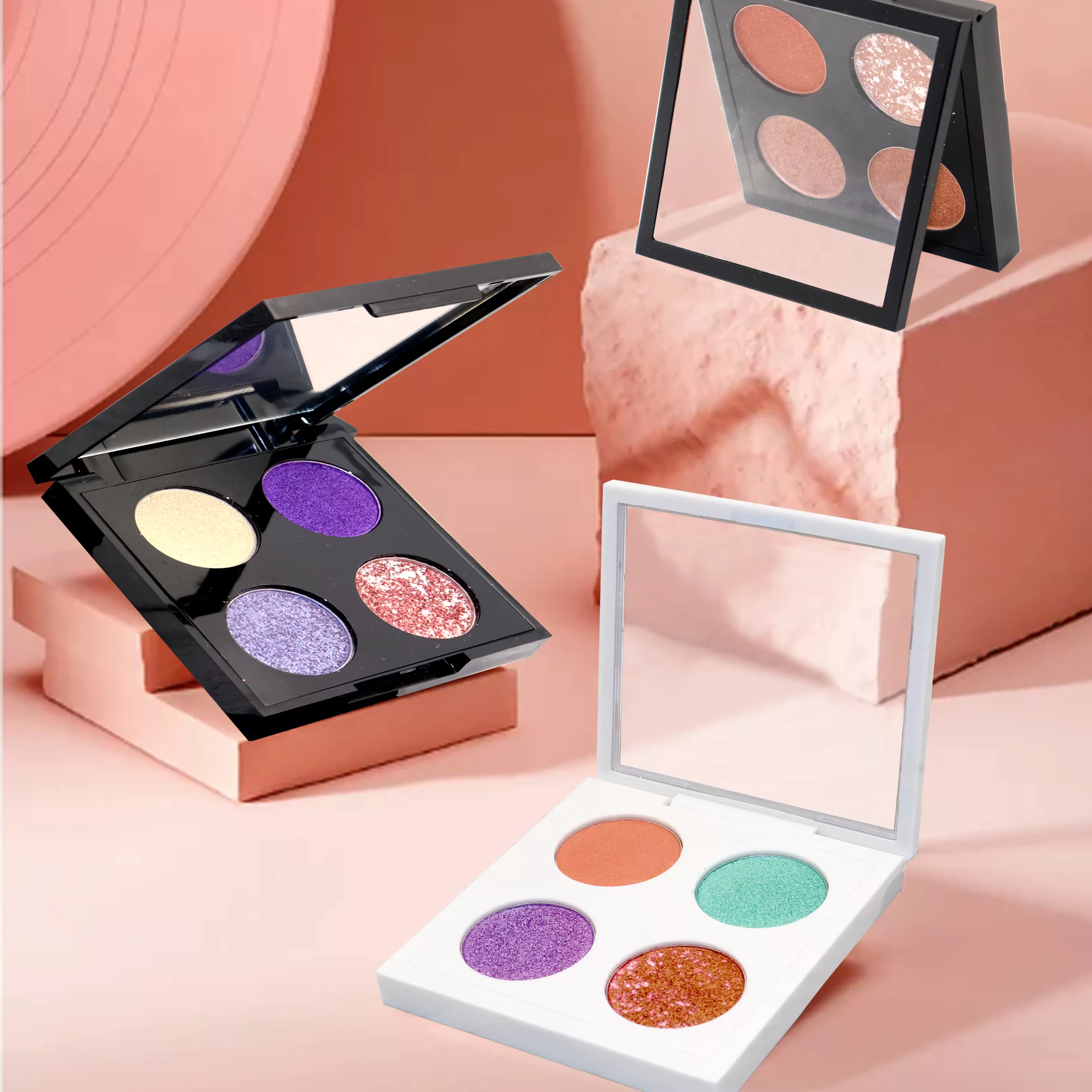 Custom 4Colors High Pigment Shimmer Matte Eyeshadow Palette With Clear Window Plastic Palette