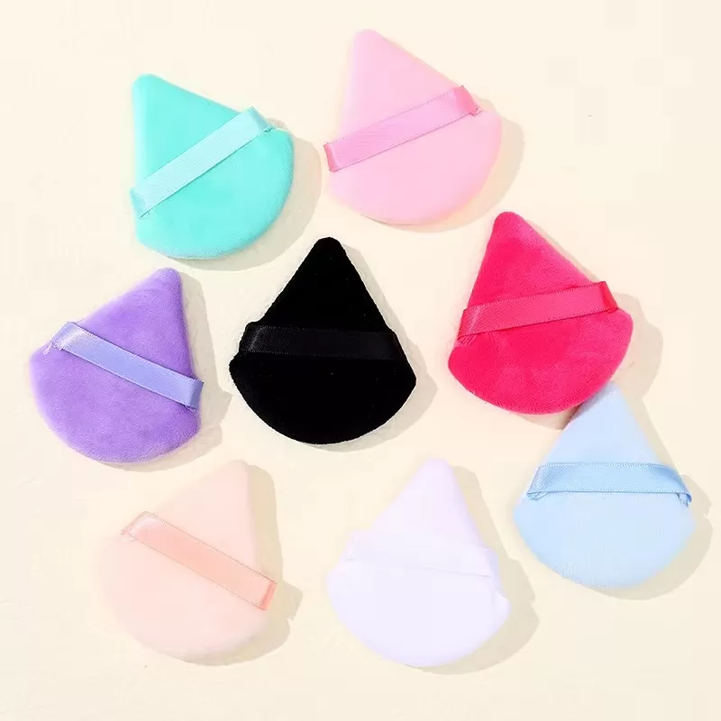 Triangle Loose Powder Makeup Puff For Face Thick Soft Cotton Private Label Cosmetic Finger Velour Velvet Triangle Powder Puff