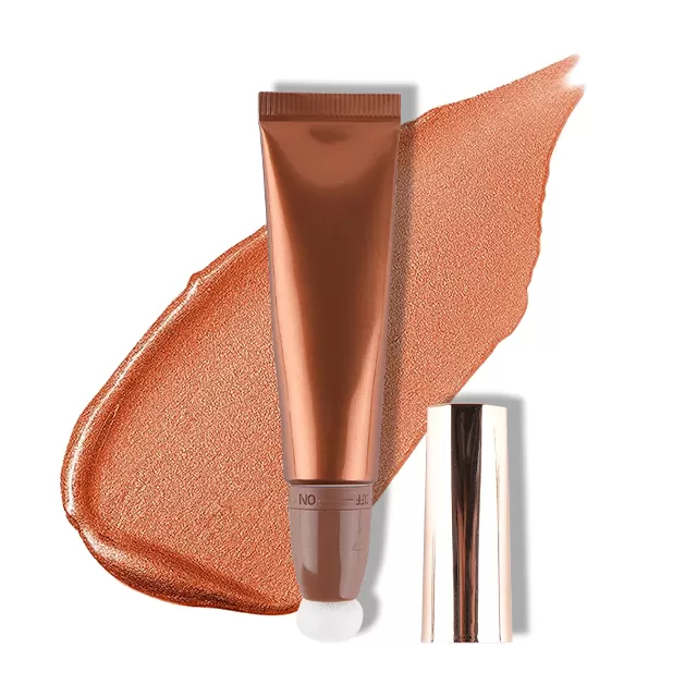 Private Label Vegan Liquid Bronzer & Highlighter With Cushion Applicator Attached Soft Tube Liquid Highlighter