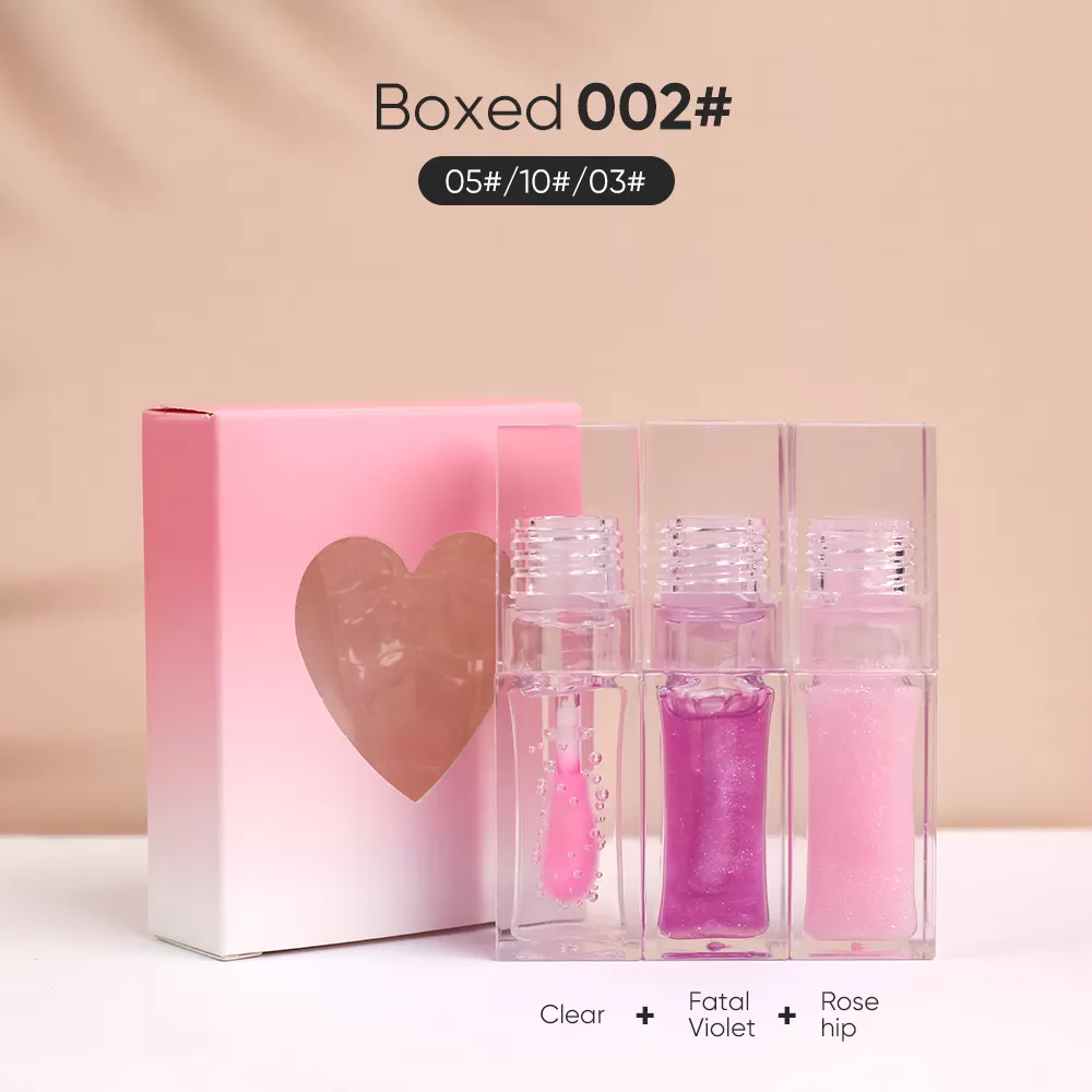 Wholesale Heart Shape Packaging 3pcs Lip Plumping Oil Lip Moisturizing Color Changing Lip Gloss