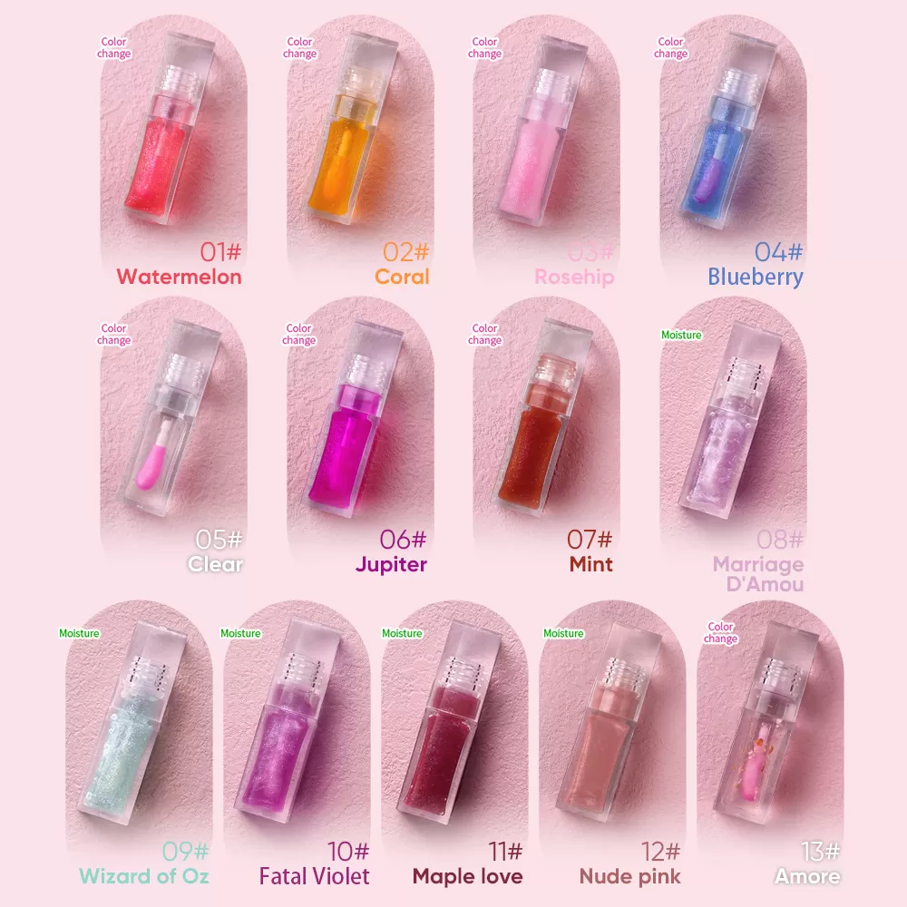 Wholesale Heart Shape Packaging 3pcs Lip Plumping Oil Lip Moisturizing Color Changing Lip Gloss