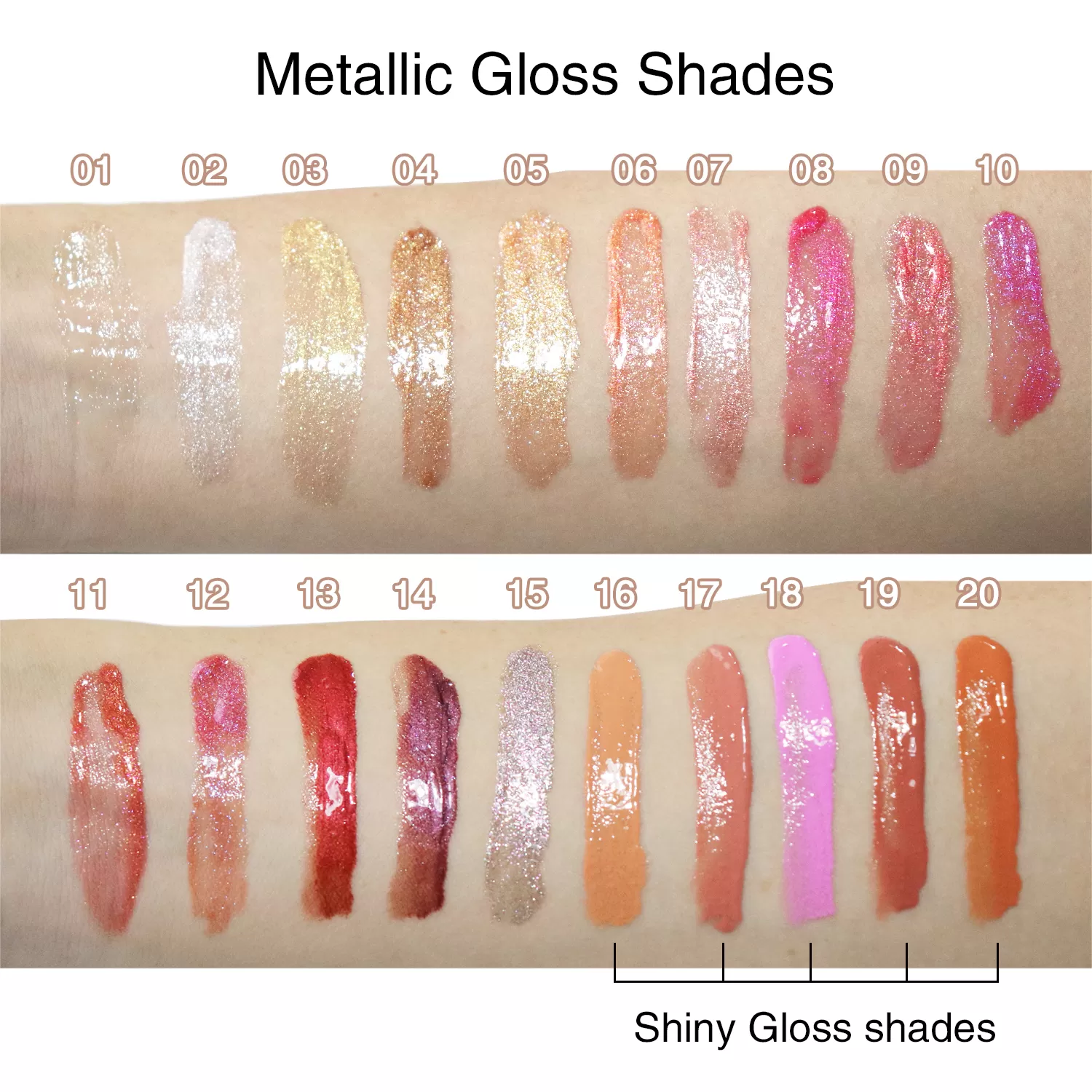 Hot Selling 20Colors Metallic Shimmer Gloss Moisturizing Lip Gloss Lightweight Formula Lipgloss