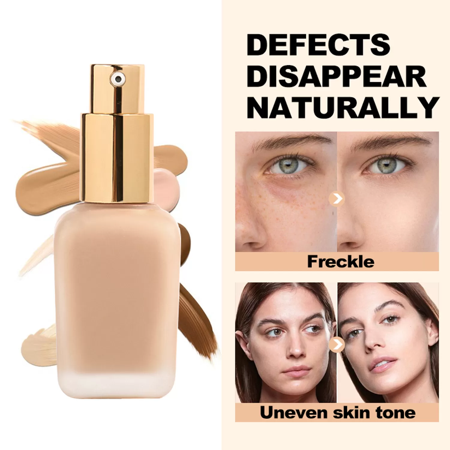 Full-Coverage Liquid Foundation 10Colors Oil Free Waterproof Foundation Gold Packaging
