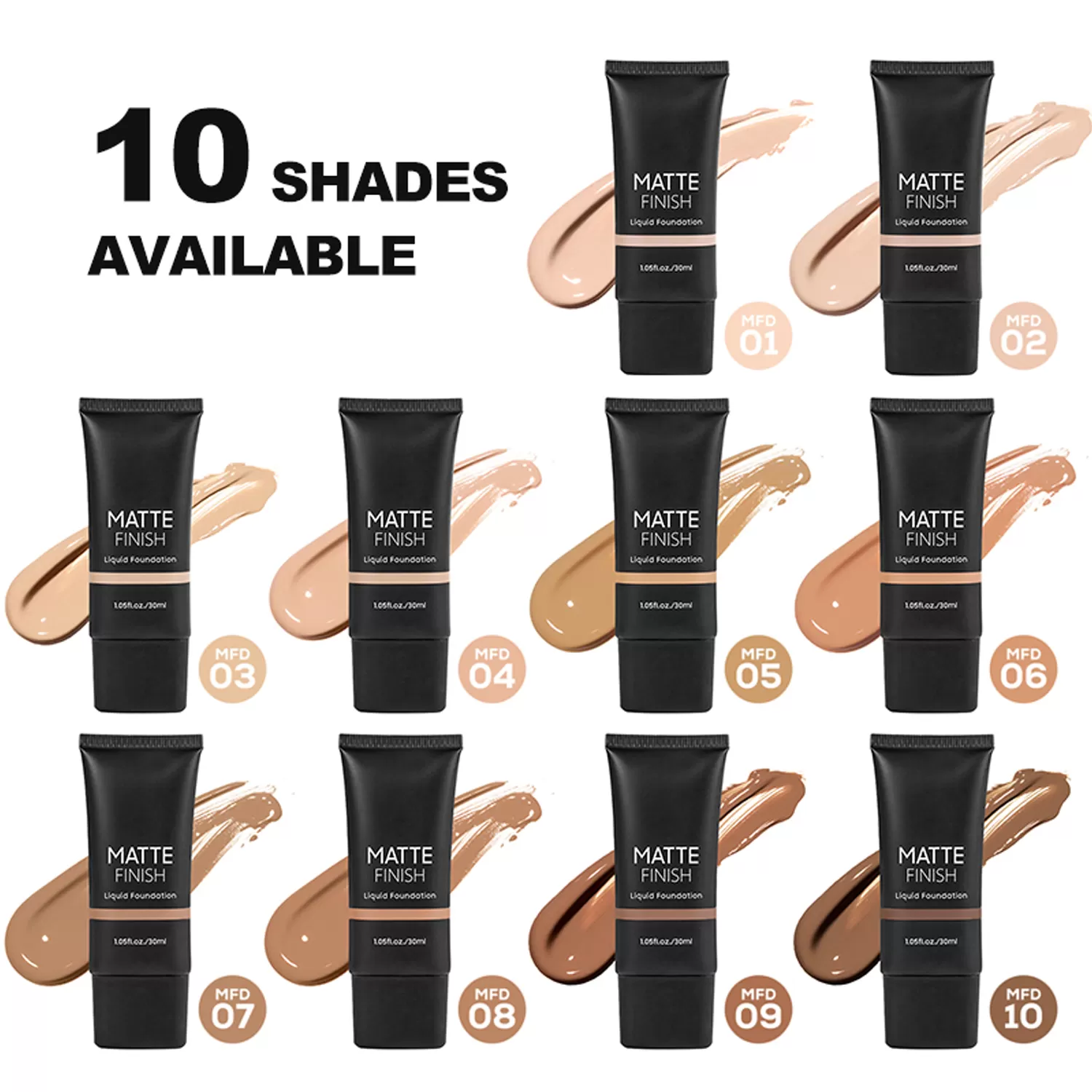Matte Finish 10Colors Liquid Foundation Oil Free Waterproof Foundation Soft Tube